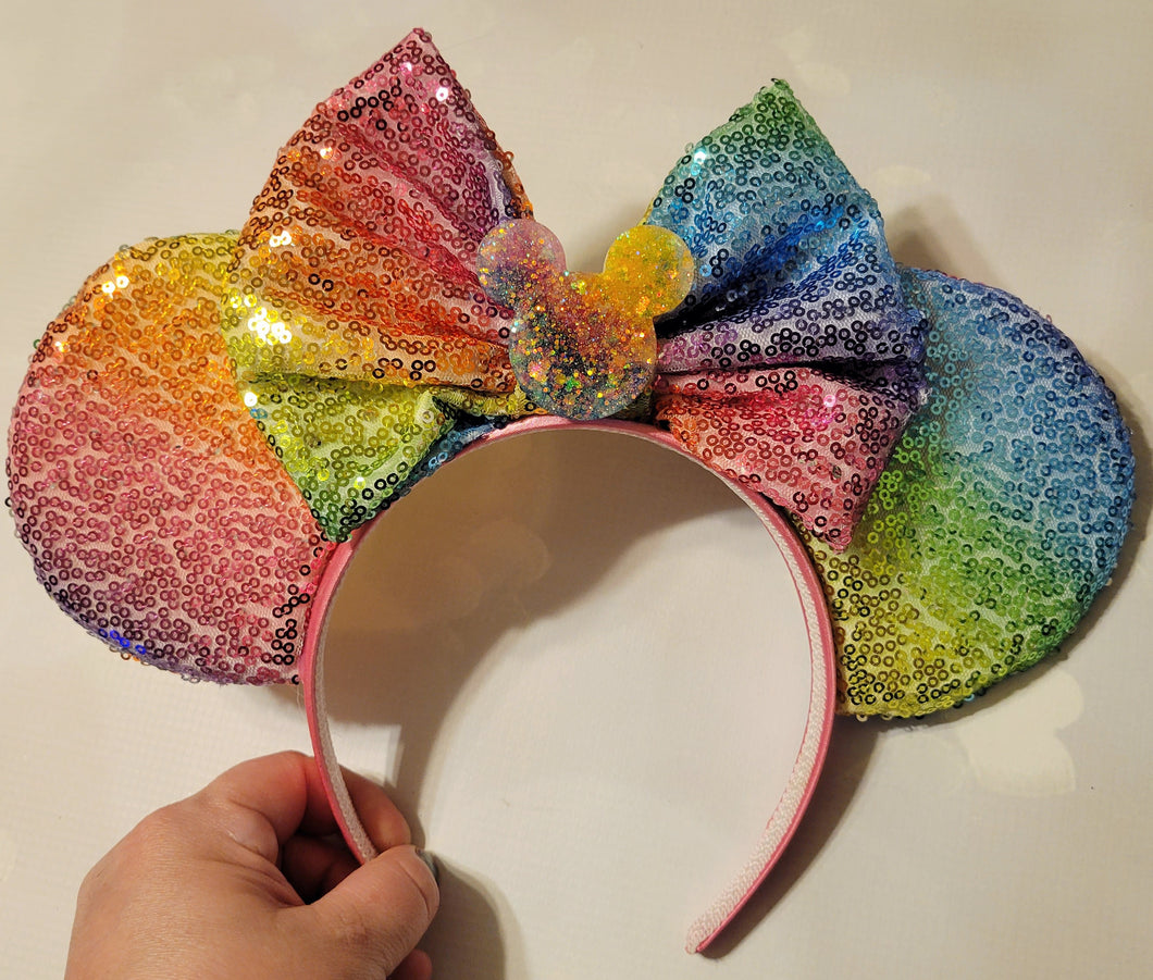 Rainbow sequin Mickey ears headband