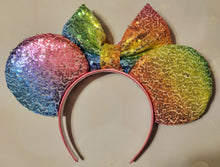 Load image into Gallery viewer, Rainbow sequin Mickey ears headband
