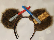 Load image into Gallery viewer, Chewie ears with glow in the dark lightsabers
