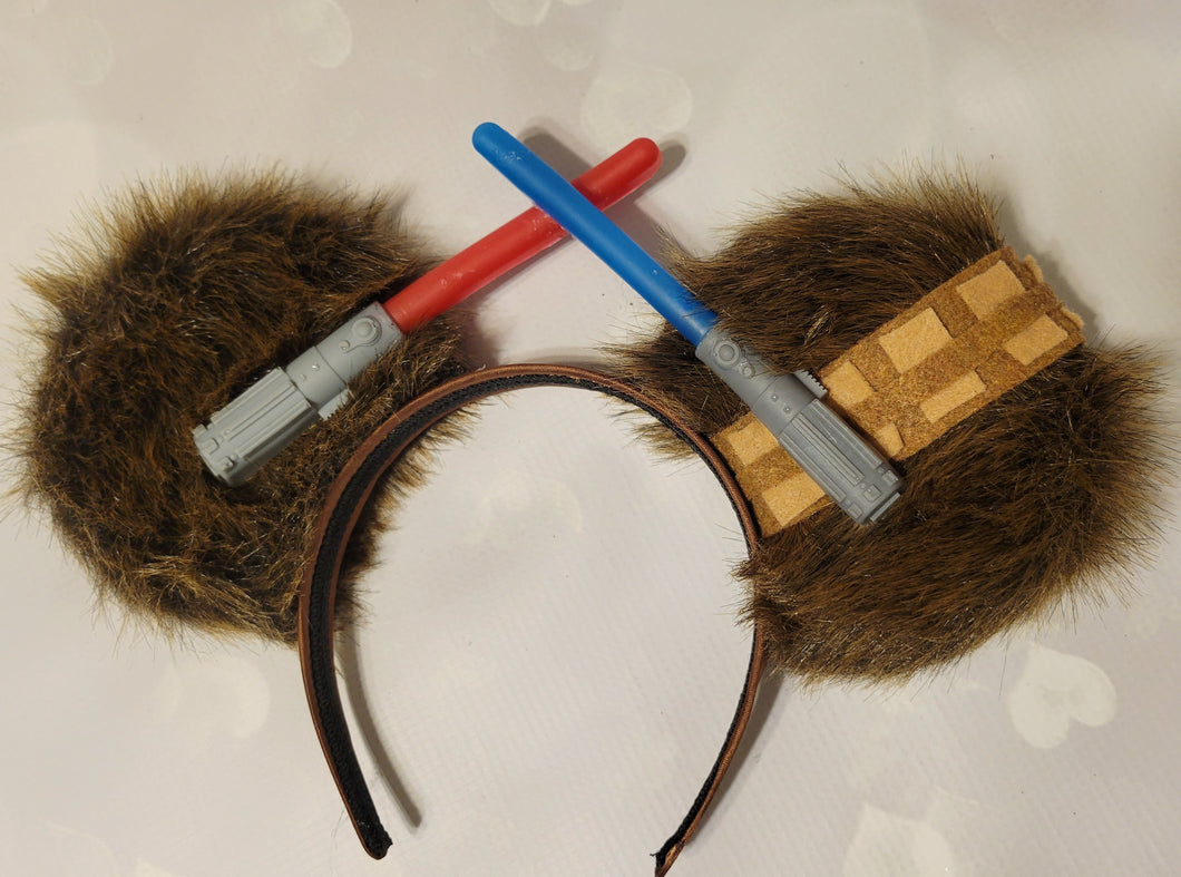Chewie ears with glow in the dark lightsabers