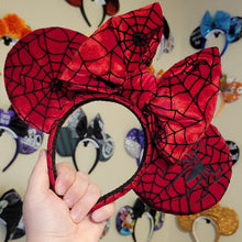 Load image into Gallery viewer, Spiderman velvet ears with puffy bow
