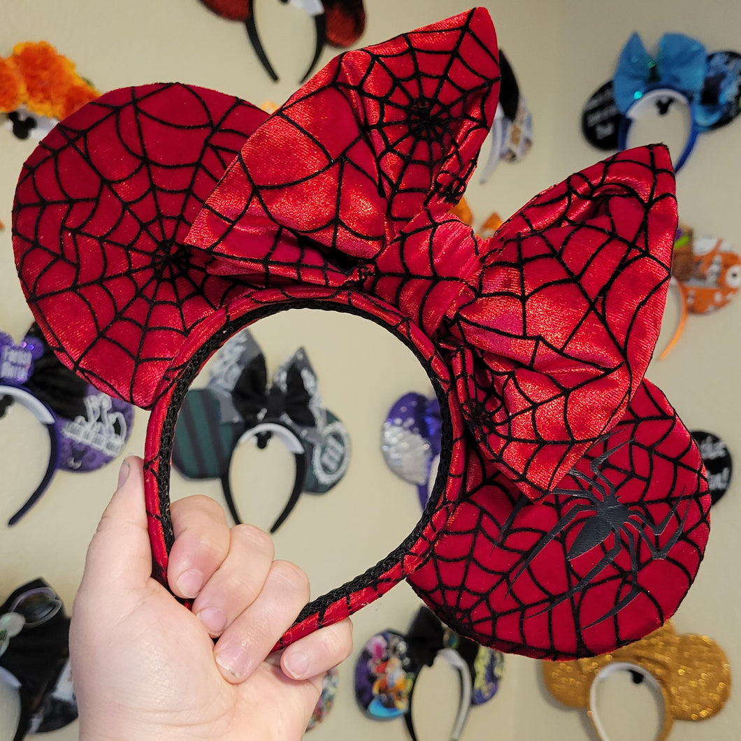 Spiderman velvet ears with puffy bow