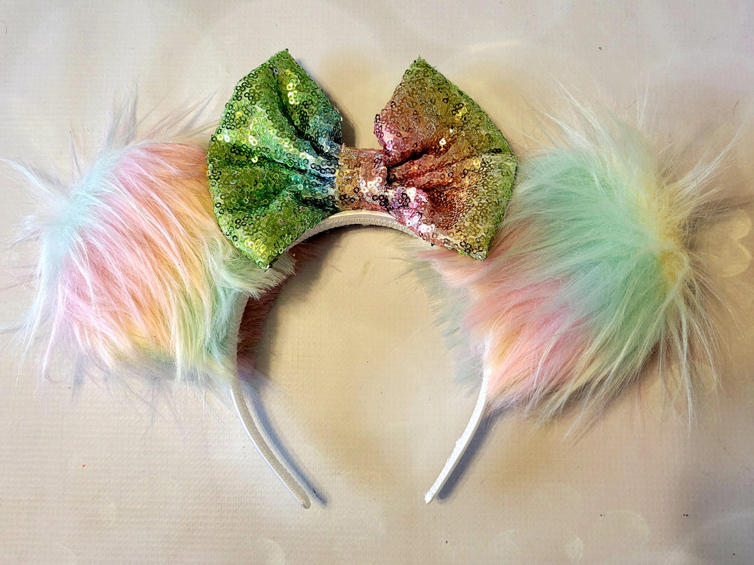 Pastel rainbow fur Mickey ears headband