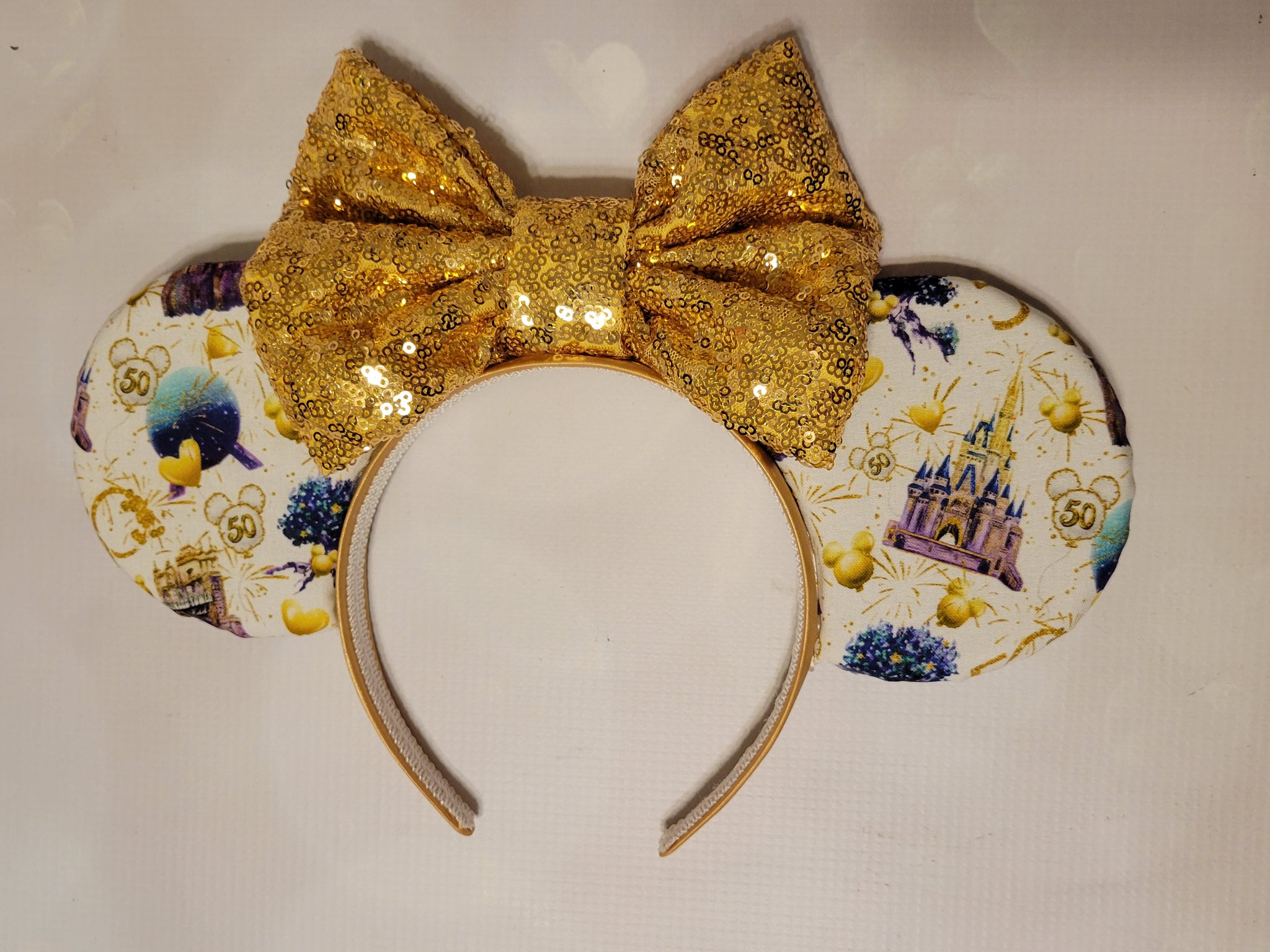 Disney Parks WDW 50th Anniversary Gold and Black Minnie Mouse Ears