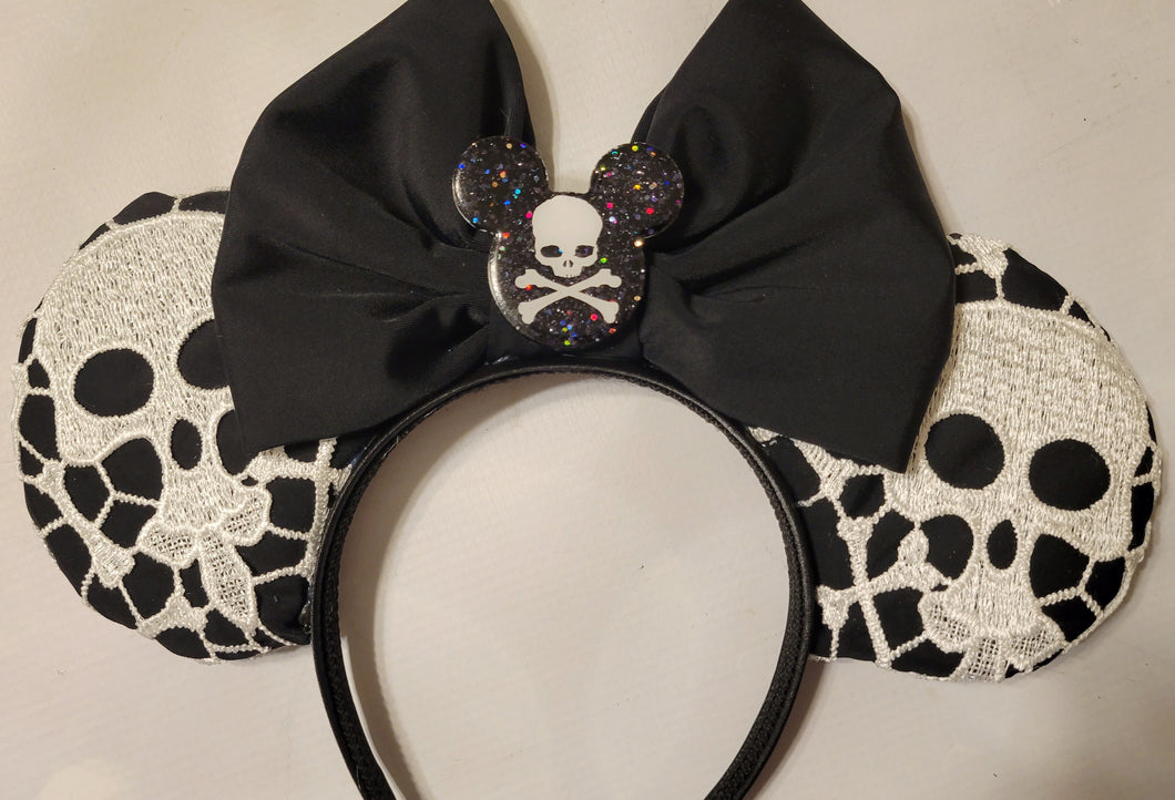 Skull and crossbones lace Halloween ears