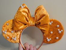 Load image into Gallery viewer, Orange velvet Mickey ears with pearl accents
