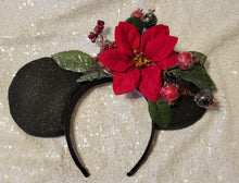 Load image into Gallery viewer, Poinsettia glitter Mickey ears headband
