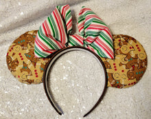 Load image into Gallery viewer, Gingerbread and candy cane Mickey ears headband
