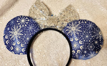 Load image into Gallery viewer, Blue and silver snowflake ears
